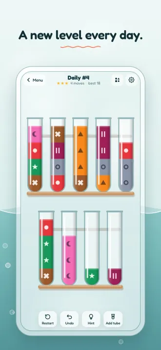 Screenshot, “A new level every day.”: the daily level in play.