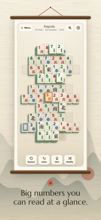 Screenshot, “Big numbers you can read at a glance.”: the large-print tiles.